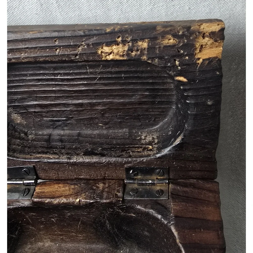 Hand‎ Carved Wood Trinket Box W/Hinged Lid 6.5